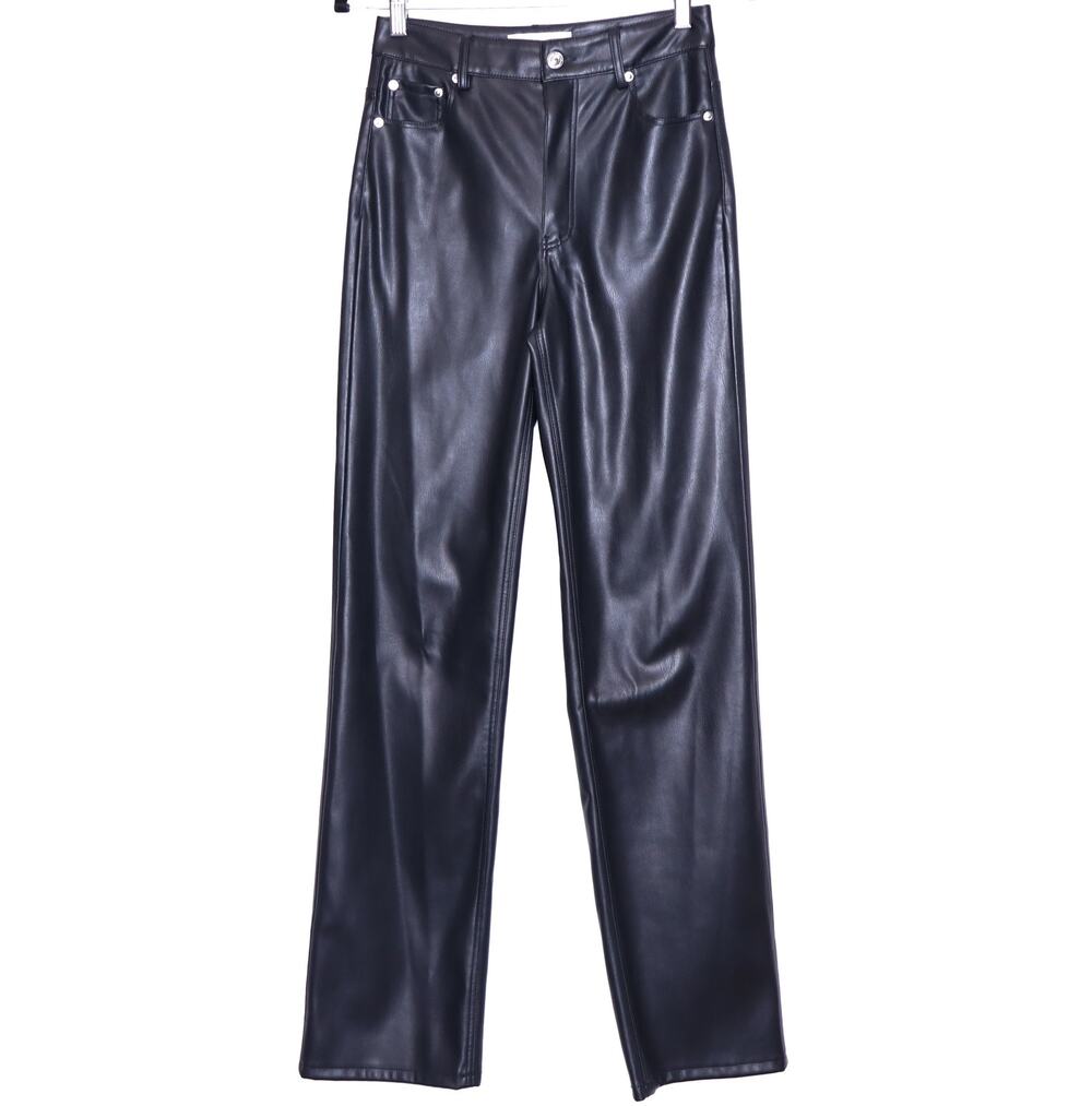 ZARA The 90s Faux Leather Pants Black Full Length High Rise Straight Women's 2